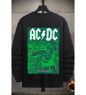 Unisex Acdc Bisiklet Yaka Sweatshirt (Siyah)