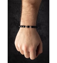 Unisex Bileklik, Gümüş Taneli Bileklik, Siyah Sıkma Kehribar Bileklik