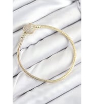 Pirinç Charm Zirkon Taşlı Kalp Model Gold Renk Kadın Bileklik - TJ-BB7809