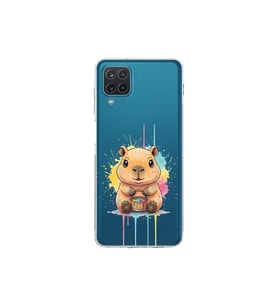 Samsung Galaxy A12 ile Uyumlu Splash Kapibara Tasarımlı Şeffaf Silikon Kılıf