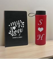 BK Gift Sevgiliye Özel İsimli Siyah Defter ve Kırmızı Cam Matara Hediye Seti-9, Sevgiliye Hediye, Sevgililer Günü, Yeni İş Hediyesi
