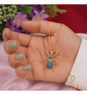 Turkuaz Taşlı Karınca Gümüş Kolye, Rose Gold Kaplama