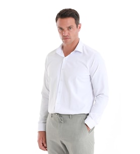 Hatemoğlu Beyaz Slim Fit Desenli Slim Yaka Pamuklu Uzun Kollu Gömlek