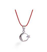 925 Ayar Gümüş Kırmızı İp Bayrak Ay Yıldız Tasarım Kadın Choker Kolye