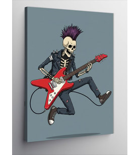 Kanvas Tablo İskelet Rockçı ve Gitar