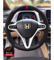 Honda Civic FD6 Dikme Direksiyon Kılıfı Alcantara Süet Mat Karbon Kırmızı Yüzük ve Dikiş 2006-2012