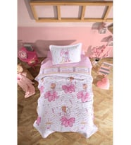Clasy %100 Pamuk Tek Kişilik Yatak Örtüsü Ballerina V1 Pembe (Çok Renkli)