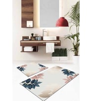 Pudra Yapraklı Desen Banyo Halısı Klozet Paspas Seti BS052