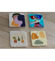 Tasarım Figür Line Art ve Objeler Doğal Taş Bardak Altlığı 4'lü set - Natural Stone Coasters