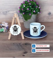 Erkek Kuaförü Türk Kahvesi Fincanı Lacivert ve Ahşap Anahtarlık Hediye (Model 1)