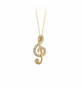 Müzik Notası Altın Kolye 14K Gold Taşlı