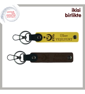 Vatan Temalı Aşk Hediyesi, Ayyıldız Kurt Göktürklü Anahtarlık Armağanı İsim Yazılı Set, Sarı-Kahve