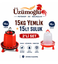 Üzümoğlu 15 Kg Tavuk Yemliği + 15 Litre Tavuk Suluğu 2’li Set Tavuk, Güvercin ve Hindi Yemlik Suluk Seti