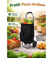 Sağlam ve Şık Çantalı Pazar Arabası, 50 kg Taşıma Kapasiteli Siyah