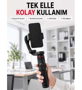 Profesyonel AI Gimbal Selfie Stick Yüz Takipli Telefon Sabitleyici Bluetooth Kumandalı Katlanabilir Tripod