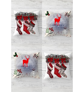 Geyik Kokina Yılbaşı Çorabı Christmas Gizli Fermuarlı Kırlent Kılıfı Yastık Kılıfı Takım(4adet) (Kırmızı)