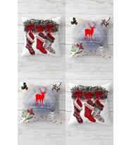 Geyik Kokina Yılbaşı Çorabı Christmas Gizli Fermuarlı Kırlent Kılıfı Yastık Kılıfı Takım(4adet) (Kırmızı)