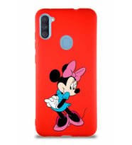 Samsung Galaxy M11 Soft Premier Kapak Minnie Mouse-F Tasarımlı Silikon Kılıf - Kırmızı (Şeffaf)