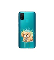 Samsung Galaxy M21 ile Uyumlu Splash Köpek Tasarımlı Şeffaf Silikon Kılıf