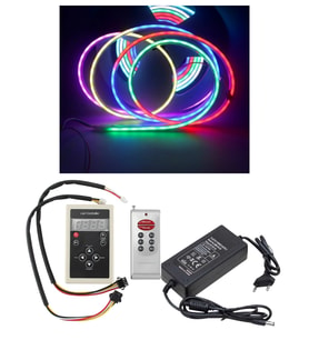 10 Metre 12 Volt 6x12 mm 120 Ledli Argb Pixel Neon IC2811 Çift Çıkış Kumanda 8A Plastik Trafo Set