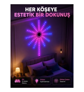 Mey İthalat® Telefon Kontrollü RGB Fireworks LED Işık Çok Renkli Dekoratif Duvar Lambası