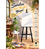 ŞÖVALE A Tipi stüdyo siyah Ressam Sehpası üç ayak