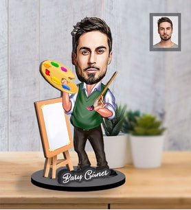Kişiye Özel Ressam Karikatürlü İki Katmanlı Ahşap Biblo  Bay-1
