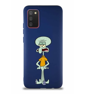 Samsung Galaxy A02S Soft Premier Kapak Squidward Dokunaç Tasarımlı Silikon Kılıf - Lacivert (Şeffaf)