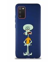 Samsung Galaxy A02S Soft Premier Kapak Squidward Dokunaç Tasarımlı Silikon Kılıf - Lacivert (Şeffaf)