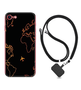 Apple iPhone 5 6 7 8 Plus Se XR Kılıf Boyun Askılı Silikon Harita ve Uçak 1777