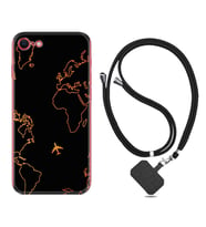 Apple iPhone 5 6 7 8 Plus Se XR Kılıf Boyun Askılı Silikon Harita ve Uçak 1777