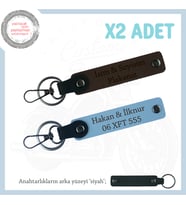 Özgün Hediyeler Arayanlar İçin – Deri Plaka & İsimli 2’li Anahtarlık Takımı, Koyu Kahve-Gök Mavi-Syh