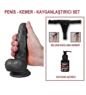 LilituShop 17 cm Belden Bağlamalı Realistik Dildo Siyahi Penis Set