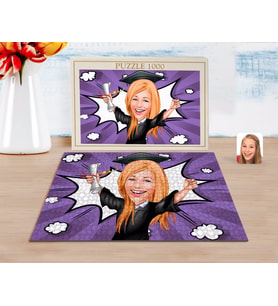 BK Gift Kişiye Özel Kadın Mezun Karikatürlü 1000 Parça Profesyonel Puzzle-1