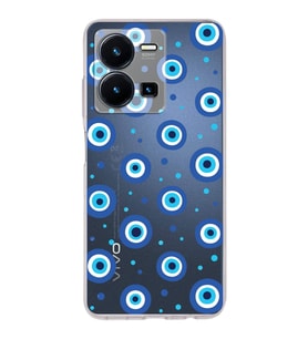 PrintiFy Vivo Y35 ile Uyumlu Nazar Boncuğu 1 Baskılı Kamera Korumalı Şeffaf Silikon Kılıf