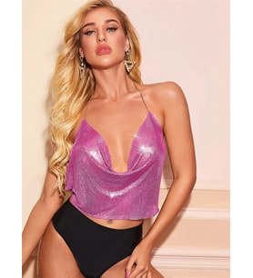Pilelistore Parlak Fuşya Crop & Bluz Kolsuz Kayık Yaka Zırh Büstiyer
