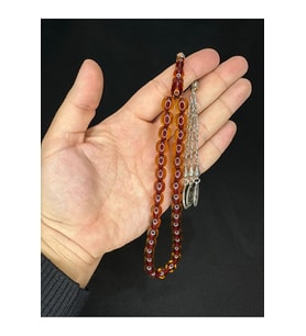 SEVGİLİYE ÖZEL HEDİYE TOZ KEHRİBAR TESBİH KOYU SARI RENKLİ KAPSÜL KESİM 10MMX9MM H-1571.