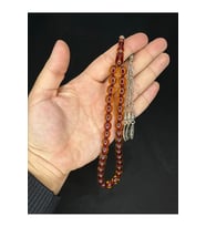 SEVGİLİYE ÖZEL HEDİYE TOZ KEHRİBAR TESBİH KOYU SARI RENKLİ KAPSÜL KESİM 10MMX9MM H-1571.