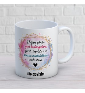 Kişiye Özel Doğum Günün Yeni Başlangıçlara Vesile Olsun Baskılı Kupa – Anlamlı İsimli Doğum Günü Hediyesi