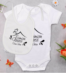 BK Kids Kişiye Özel Evimizin Neşesi Tasarımlı Bebek Body Zıbın ve Mama Önlüğü Hediye Seti - Model 1