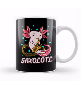 Saxolotl Sax Playing Axolotl Pun Walking Fish Kupa Bardak Porselen