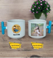 Kadın Öğretmene Hediye Kupa Bardak Fotoğraflı T Mavi Kulplu Öğretmenler Günü Hediyesi