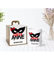 BK Gift Kişiye Özel Ahşap Kutuda Anneler Günü Temalı Süper Anne Tasarımlı Beyaz Kupa Bardak-1