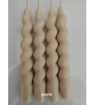 qosrix 4'lü Krem Italyan Burgulu Şamdan Soya Mumu Doğal Kokulu Uzun Çubuk Konik Burgu Mum Spiral Dekoratif