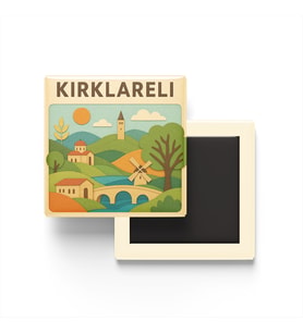 Kırklareli - Memleket Temalı - Paper Cut Art - Baskılı Buzdolap Magneti Kare - 9x9 cm
