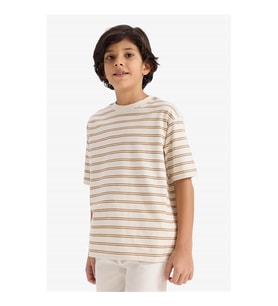 Defacto Çizgili Ekru Erkek Çocuk T-Shirt G4404A8/ER105
