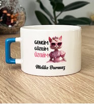 Kişiye Özel Gencim Güzelim Üzerim Hediye Lüks Fincan (Mavi)