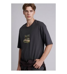 Defacto Baskılı Antrasit Erkek T-Shirt H2471AX/AR221