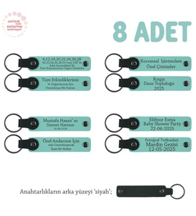 Karne Hediyesi İçin Tüm Sınıfa Özel, 8' li Set, Hediyelik Hatıra Anahtarlığı, Turkuaz & Siyah
