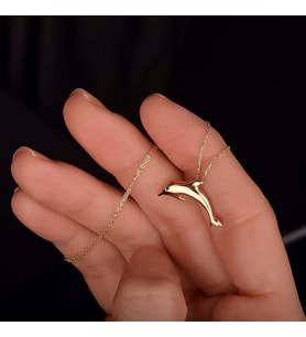 14 Ayar Altın Yunus Balığı Kolye